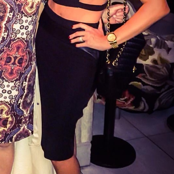 H&M Black Pencil Skirt w/Leather detail Sz8 - Picture 6 of 7